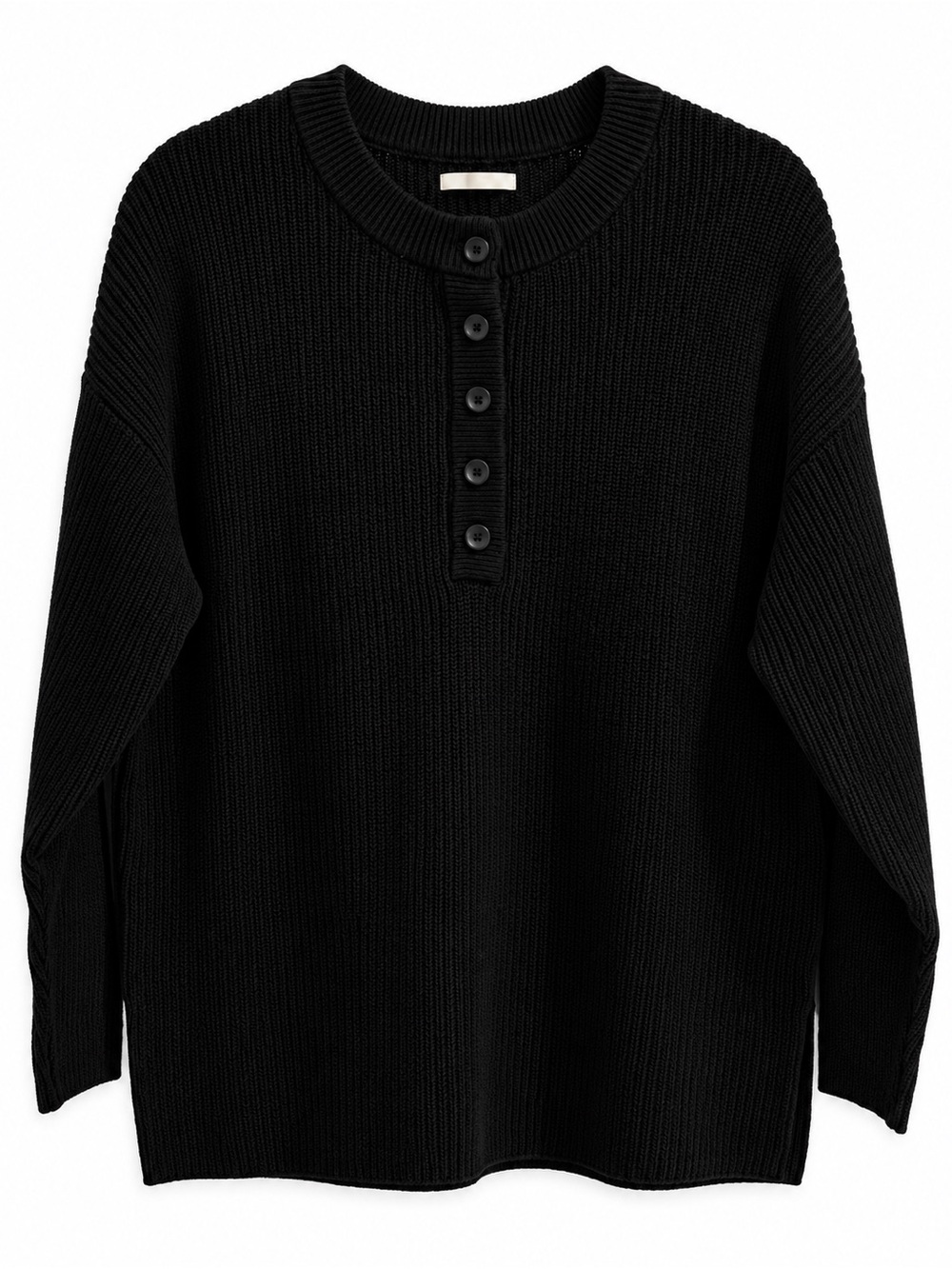 Women’s XS/S Aerie Black Knit Pullover Button Down Oversized Sweater 100% Cotton